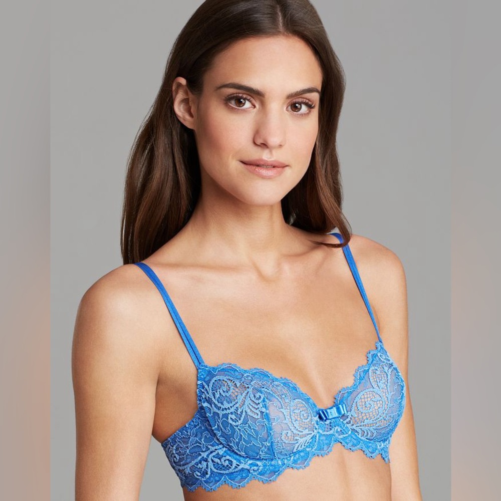Simone Perele Blue Celeste Demi Cup Plunge Bra Size 30D